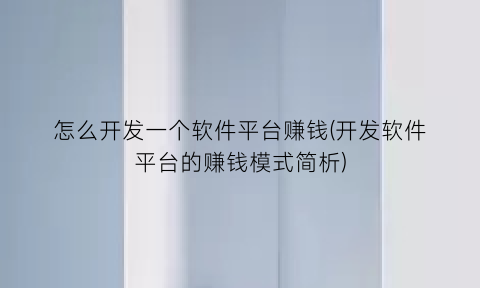 怎么开发一个软件平台赚钱(开发软件平台的赚钱模式简析)