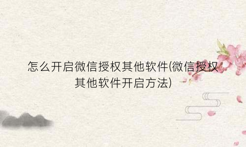 “怎么开启微信授权其他软件(微信授权其他软件开启方法)