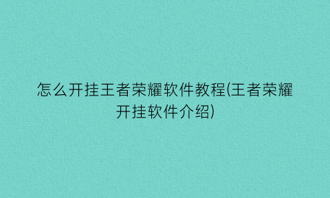 怎么开挂王者荣耀软件教程(王者荣耀开挂软件介绍)