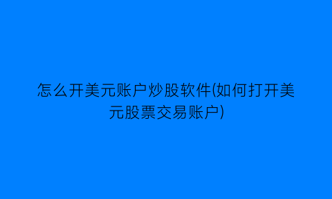 怎么开美元账户炒股软件(如何打开美元股票交易账户)