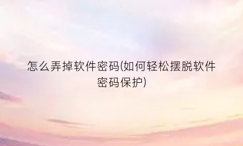 怎么弄掉软件密码(如何轻松摆脱软件密码保护)