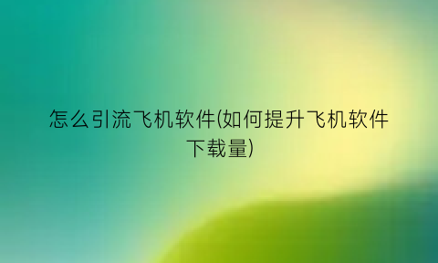 “怎么引流飞机软件(如何提升飞机软件下载量)