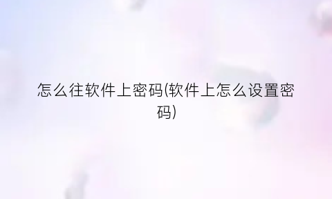 怎么往软件上密码(软件上怎么设置密码)