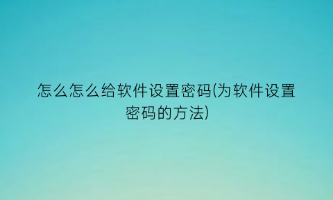 “怎么怎么给软件设置密码(为软件设置密码的方法)