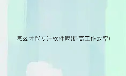 “怎么才能专注软件呢(提高工作效率)