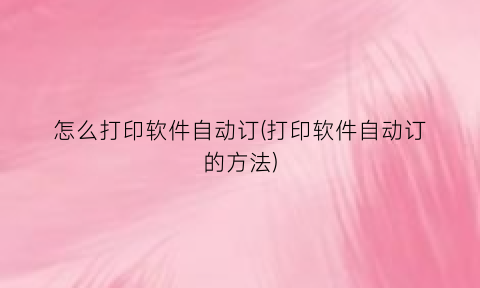 怎么打印软件自动订(打印软件自动订的方法)