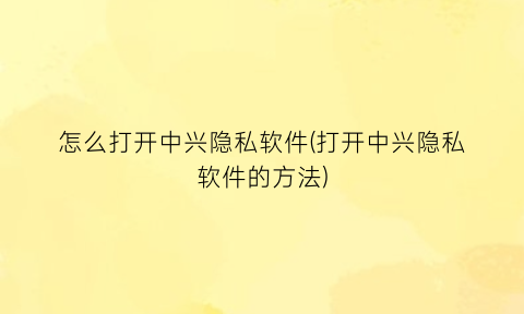 怎么打开中兴隐私软件(打开中兴隐私软件的方法)