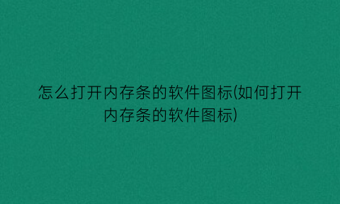 “怎么打开内存条的软件图标(如何打开内存条的软件图标)
