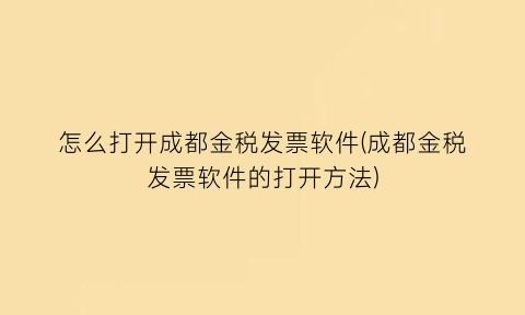 怎么打开成都金税发票软件(成都金税发票软件的打开方法)