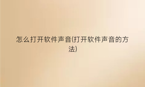 “怎么打开软件声音(打开软件声音的方法)