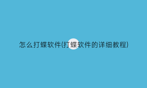 怎么打蝶软件(打蝶软件的详细教程)