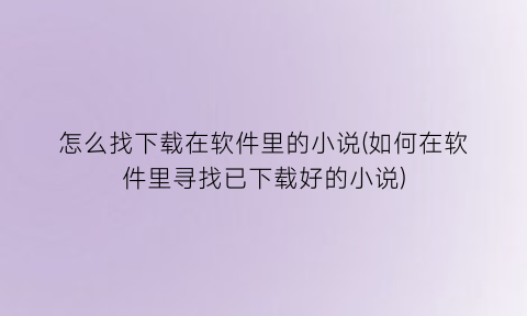 怎么找下载在软件里的小说(如何在软件里寻找已下载好的小说)