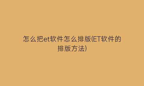 “怎么把et软件怎么排版(ET软件的排版方法)