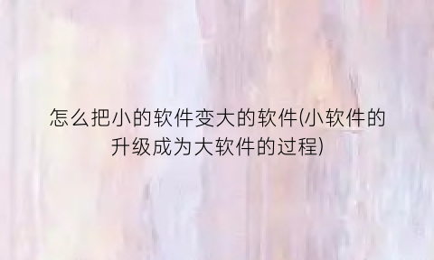 怎么把小的软件变大的软件(小软件的升级成为大软件的过程)