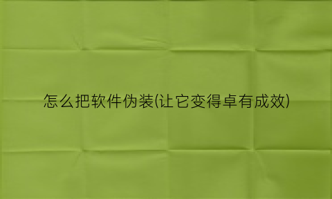 “怎么把软件伪装(让它变得卓有成效)