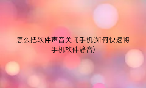 “怎么把软件声音关闭手机(如何快速将手机软件静音)