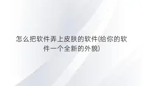 怎么把软件弄上皮肤的软件(给你的软件一个全新的外貌)