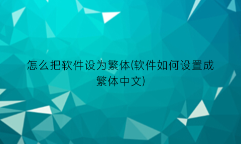 怎么把软件设为繁体(软件如何设置成繁体中文)