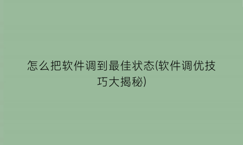 怎么把软件调到最佳状态(软件调优技巧大揭秘)