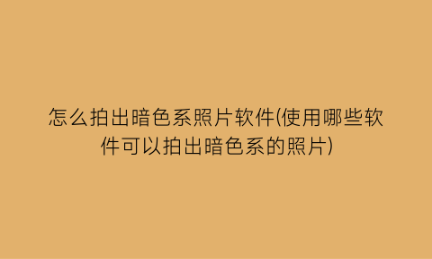 怎么拍出暗色系照片软件(使用哪些软件可以拍出暗色系的照片)