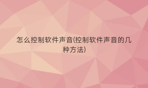 怎么控制软件声音(控制软件声音的几种方法)