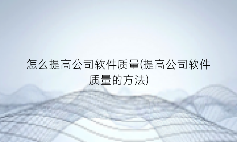 怎么提高公司软件质量(提高公司软件质量的方法)