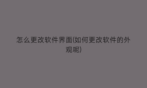 “怎么更改软件界面(如何更改软件的外观呢)