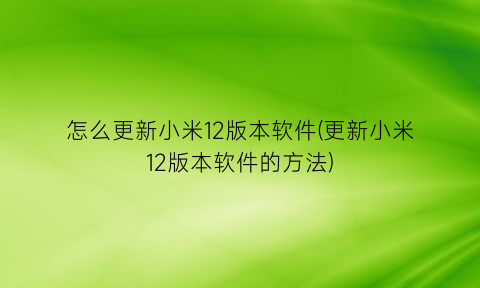 怎么更新小米12版本软件(更新小米12版本软件的方法)