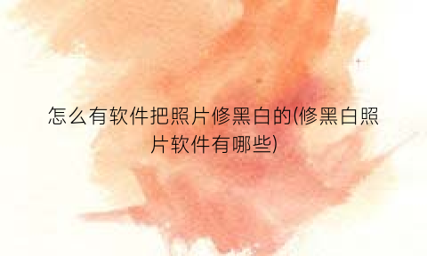 怎么有软件把照片修黑白的(修黑白照片软件有哪些)