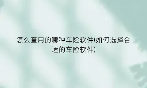 怎么查用的哪种车险软件(如何选择合适的车险软件)