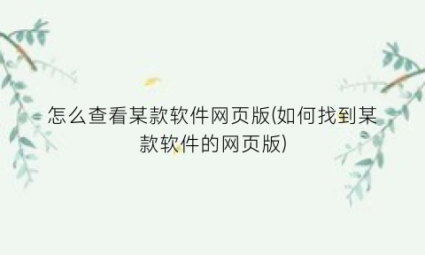 “怎么查看某款软件网页版(如何找到某款软件的网页版)