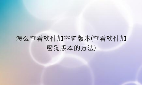 怎么查看软件加密狗版本(查看软件加密狗版本的方法)