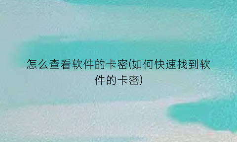 怎么查看软件的卡密(如何快速找到软件的卡密)