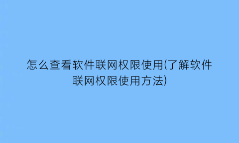 怎么查看软件联网权限使用(了解软件联网权限使用方法)