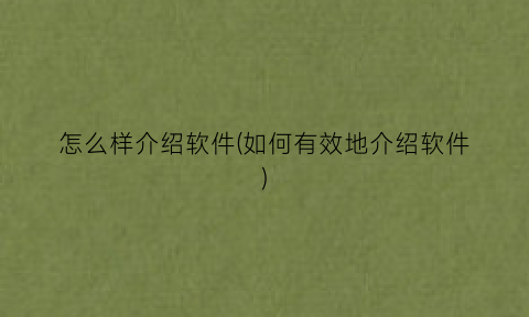 怎么样介绍软件(如何有效地介绍软件)