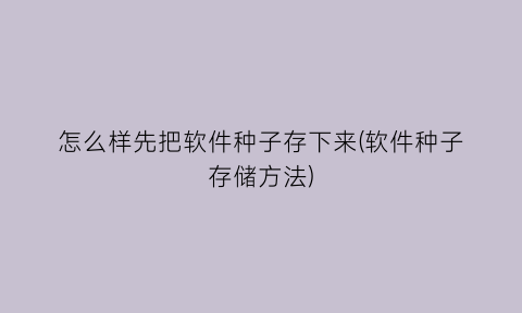 “怎么样先把软件种子存下来(软件种子存储方法)