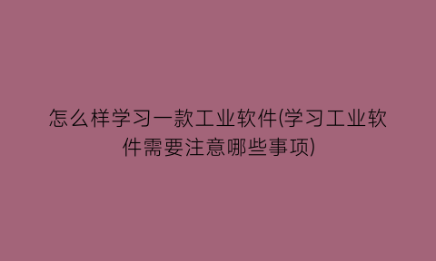 “怎么样学习一款工业软件(学习工业软件需要注意哪些事项)