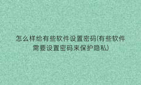 怎么样给有些软件设置密码(有些软件需要设置密码来保护隐私)