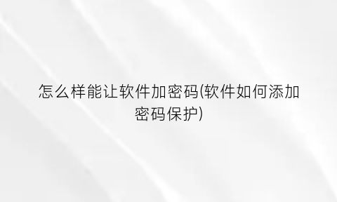 怎么样能让软件加密码(软件如何添加密码保护)