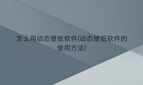 怎么用动态壁纸软件(动态壁纸软件的使用方法)