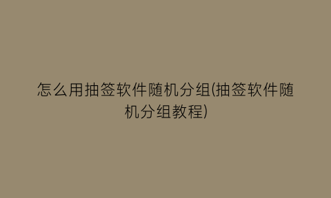 怎么用抽签软件随机分组(抽签软件随机分组教程)