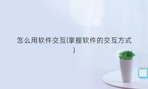 怎么用软件交互(掌握软件的交互方式)