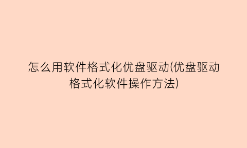 怎么用软件格式化优盘驱动(优盘驱动格式化软件操作方法)