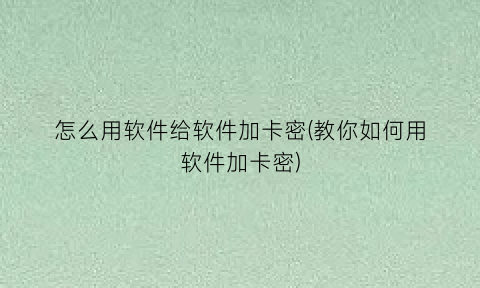 怎么用软件给软件加卡密(教你如何用软件加卡密)