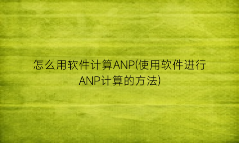 怎么用软件计算ANP(使用软件进行ANP计算的方法)