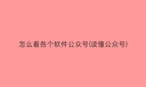 怎么看各个软件公众号(读懂公众号)