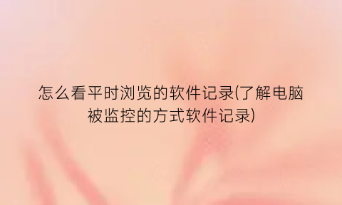 怎么看平时浏览的软件记录(了解电脑被监控的方式软件记录)