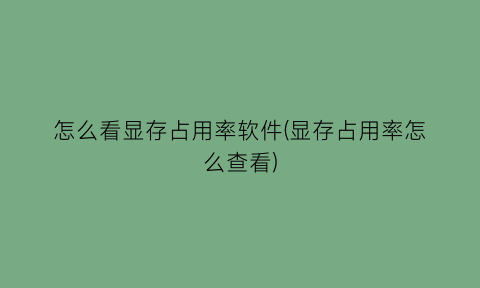 怎么看显存占用率软件(显存占用率怎么查看)