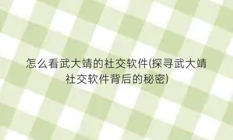 怎么看武大靖的社交软件(探寻武大靖社交软件背后的秘密)