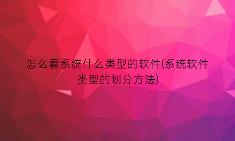 怎么看系统什么类型的软件(系统软件类型的划分方法)